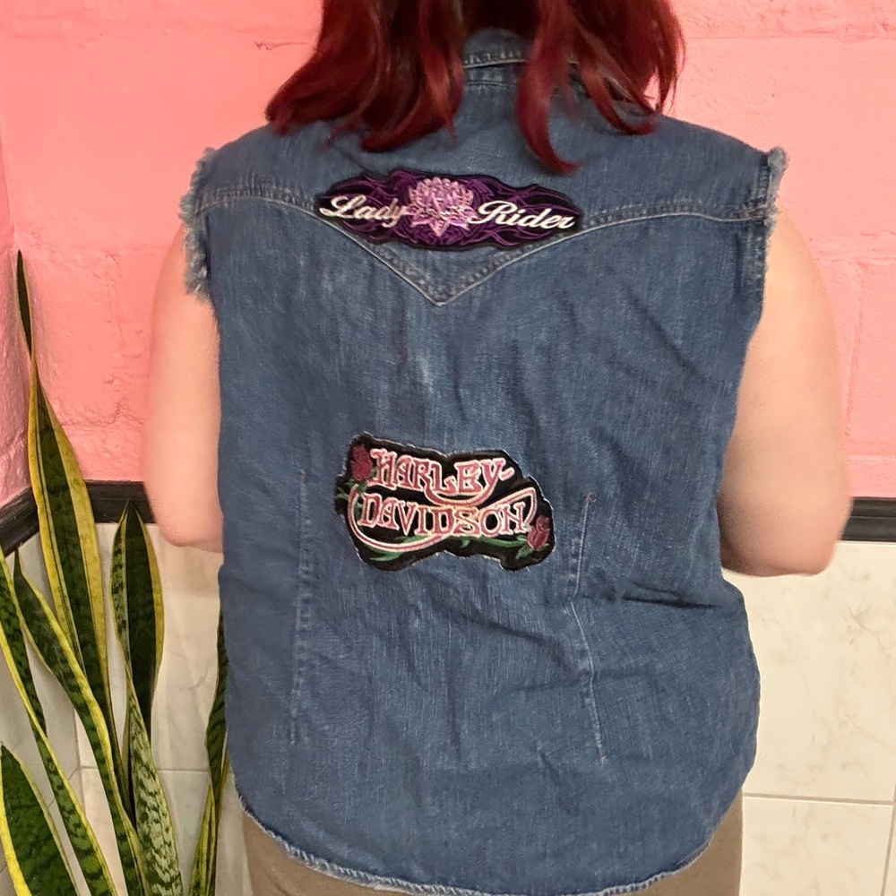 Route 66 Jean vest with Harley Davidson patches